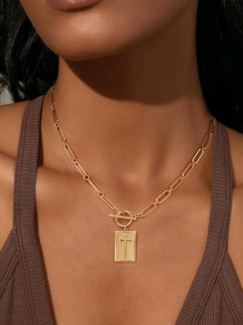 Robaice 14K Gold Plated and Silver Plated Cross Necklace for Women, Non-Tarnish Faith Jewelry with Toggle Clasp, Fashion Necklace Gifts for Women, Christian Faith, Communion, Birthday & Christmas - Image 2